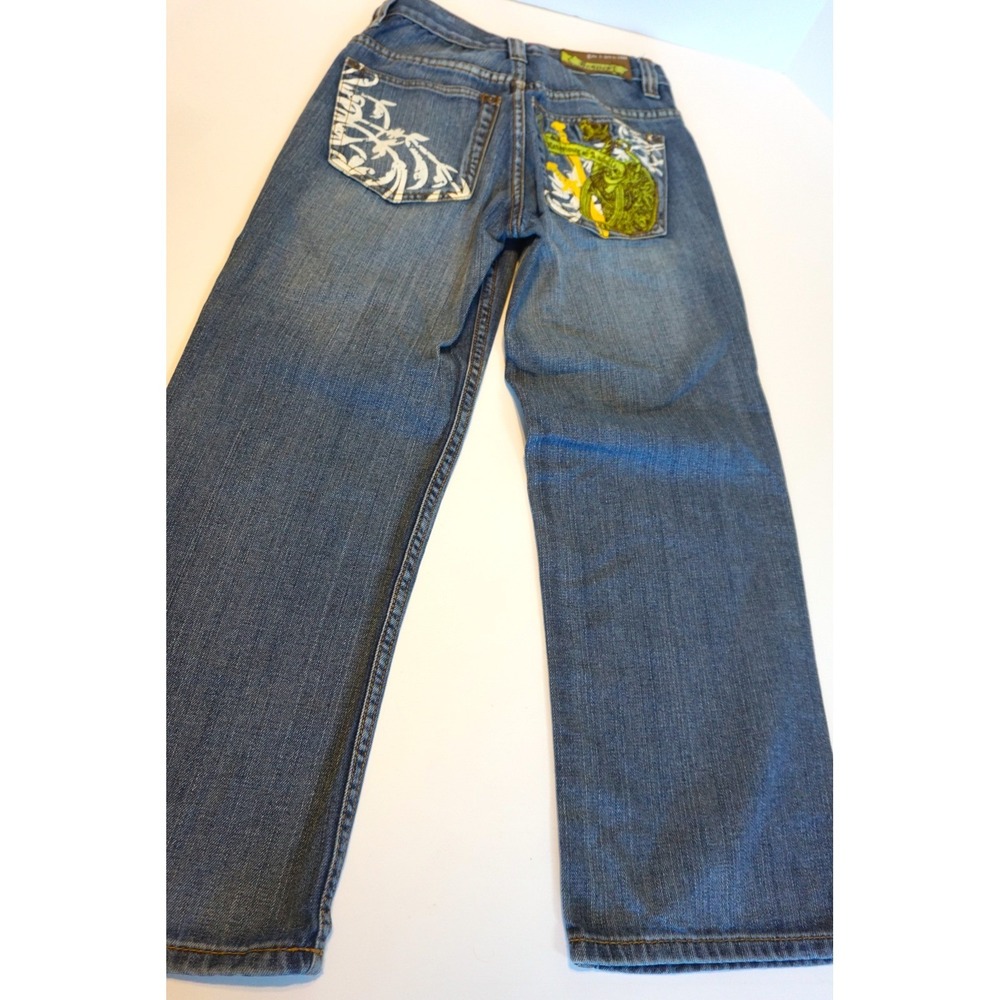 Request Jeans Boys Size 10 Medium Wash Dragon Crown Graphic Embroidered Denim